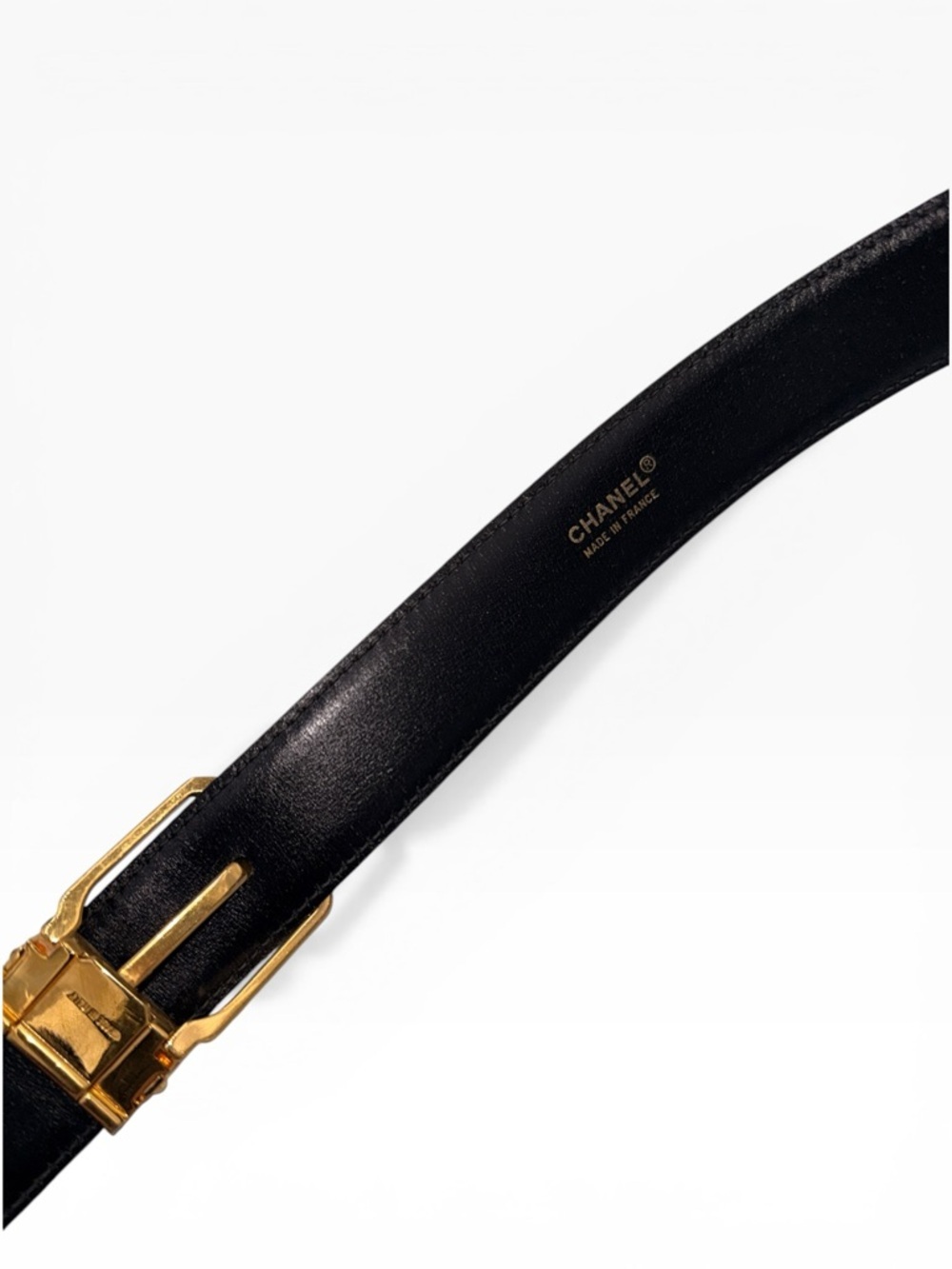 Chanel Black Leather Belt Gold Buckle Logo Waist Belt Authenticated - Picture 11 of 16